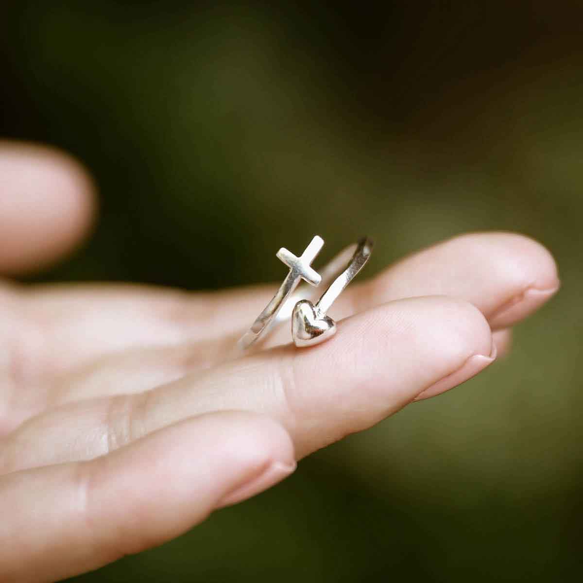 Sterling silver Wrapped in Christ’s Love Adjustable Cross Ring