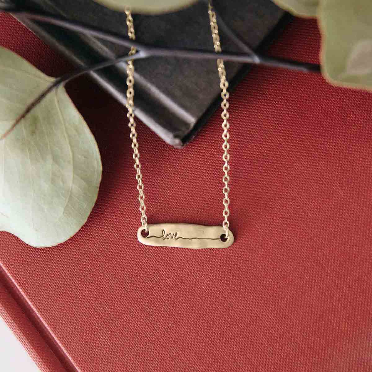 10k yellow gold written with love necklace