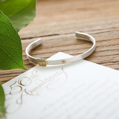 Personalized sterling silver and 10k gold You have my heart cuff  with a matte brushed finish