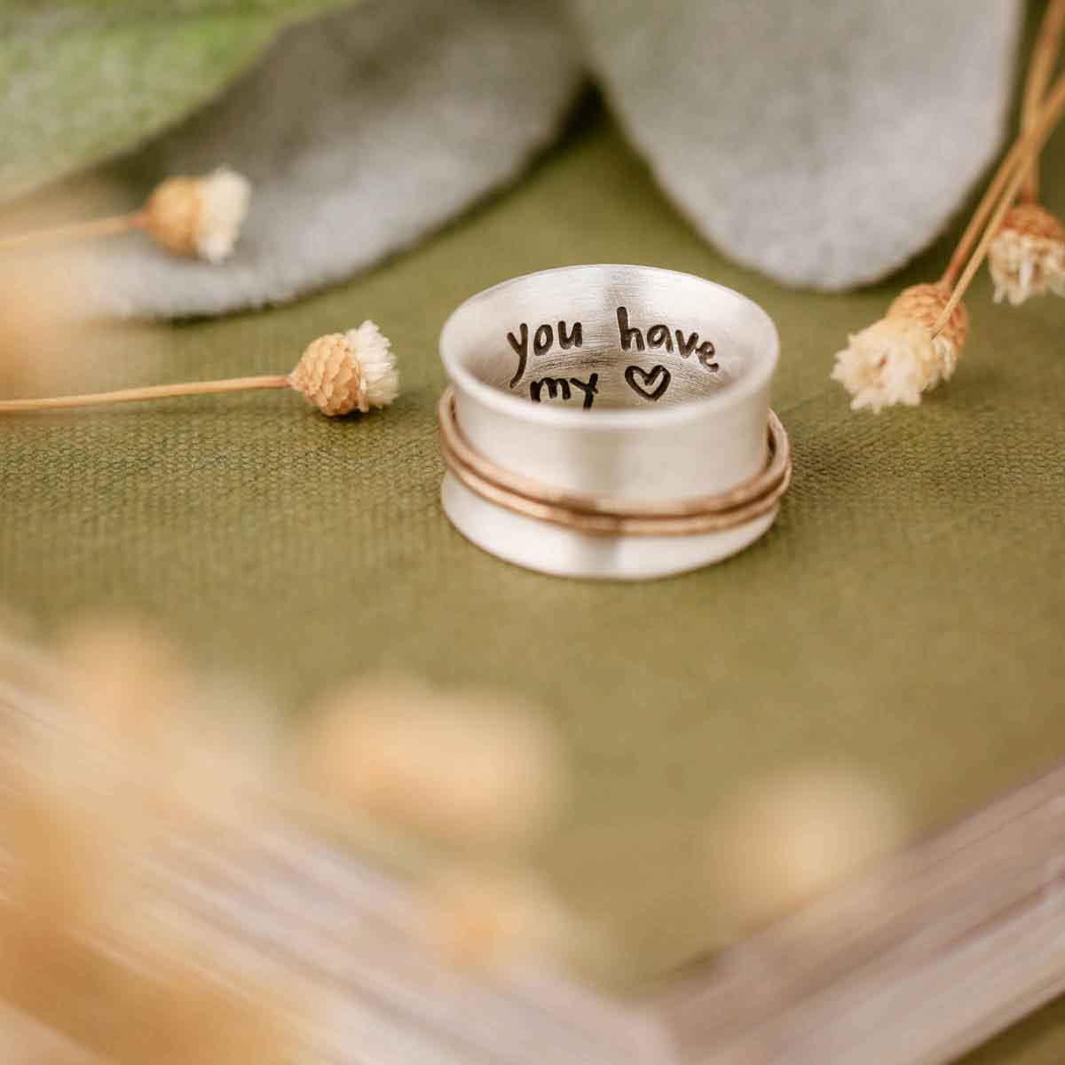 You Have My Heart Spinner Ring {Sterling Silver & Bronze}