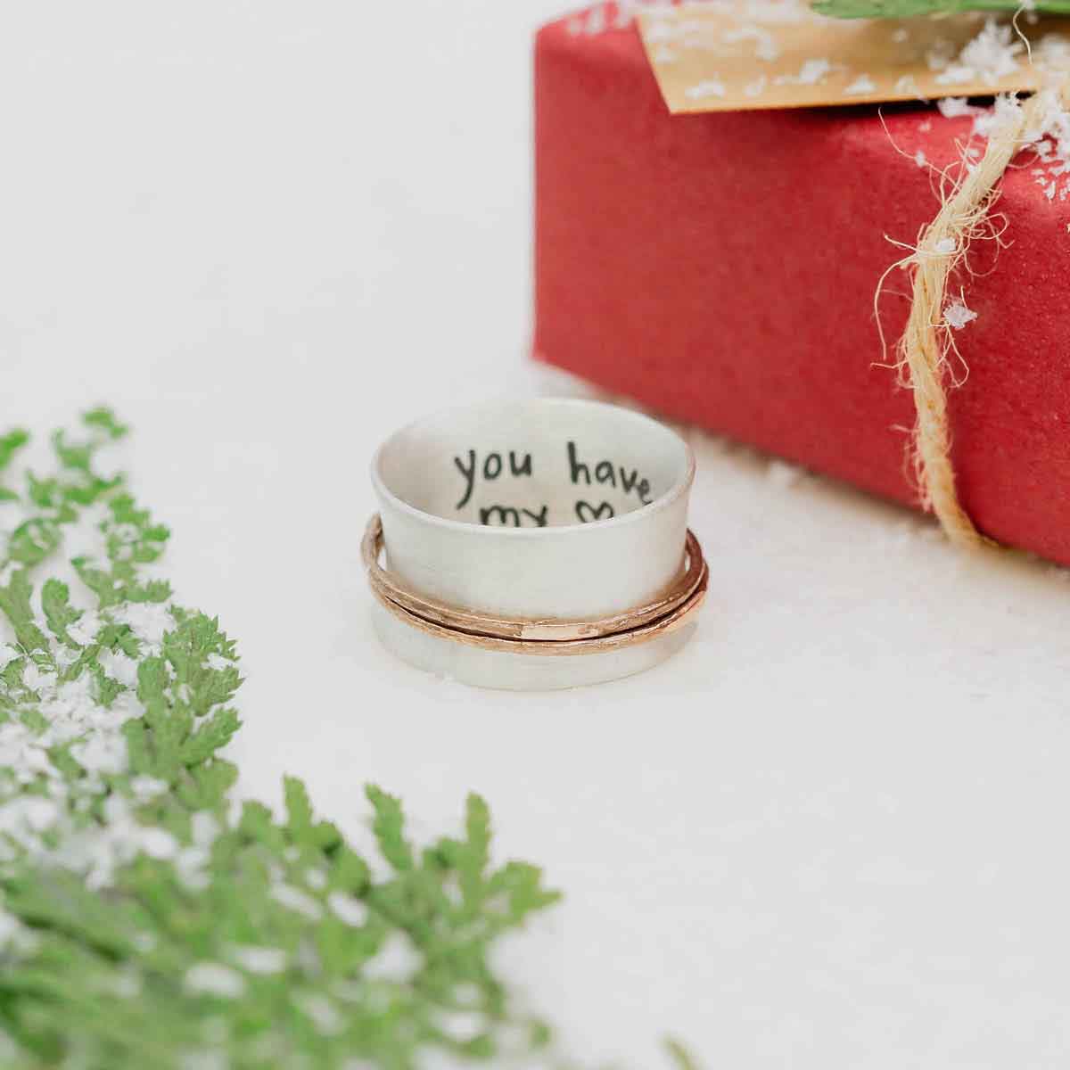 You Have My Heart Spinner Ring {Sterling Silver & Bronze}