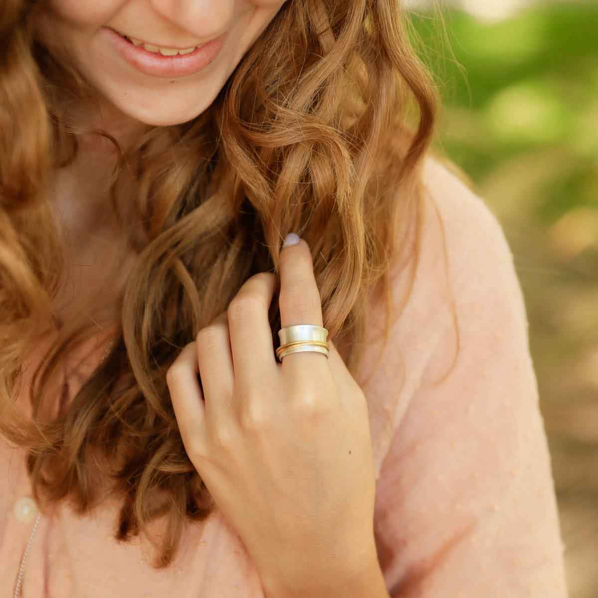 girl wearing you have my heart spinner ring {sterling silver & 10k gold}