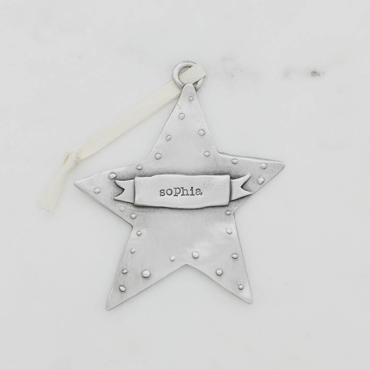 your spark ornament hand-molded and cast in fine pewter and personalized with a word