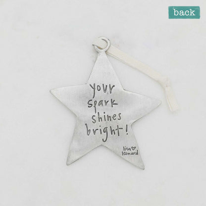 your spark ornament hand-molded and cast in fine pewter and customizable with a word