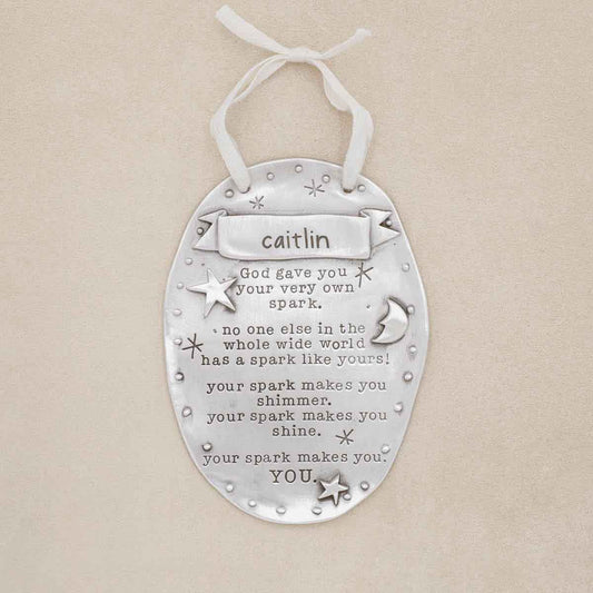 your spark plaque made with high quality pewter, includes a ribbon, poem, and personalized with a name